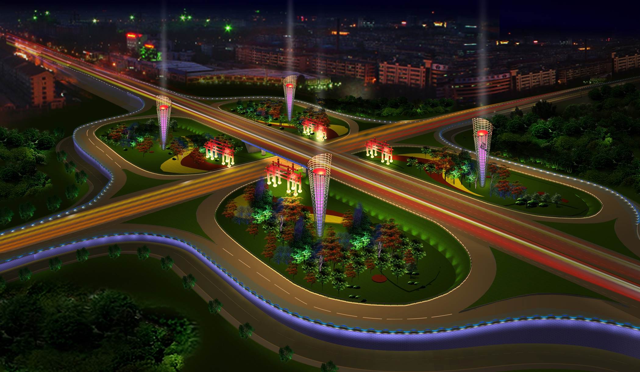 北京市丰台区三环路沿线公园夜景照明